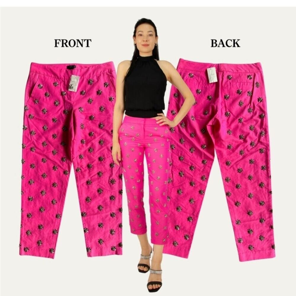 J.Crew Collection Cafe Capri Wool Pink Beaded Medallion Pants Size 2